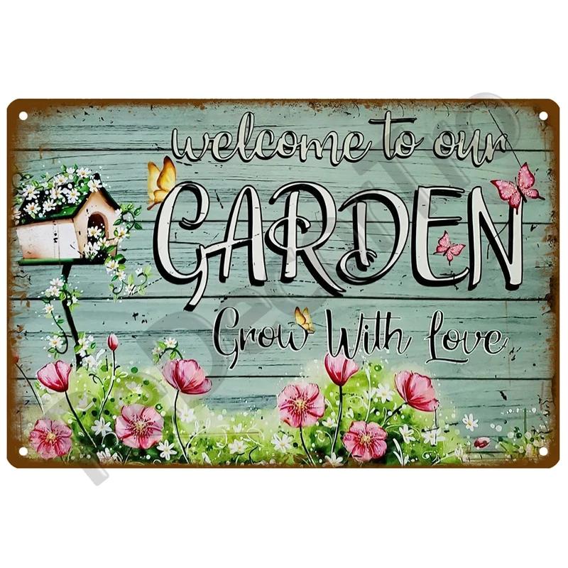 Flower Tin Sign Poster Garden Vintage Wall Poster Metal Sign Decorative Wall Plate Retro Plaque Metal Vintage Decor Accessories