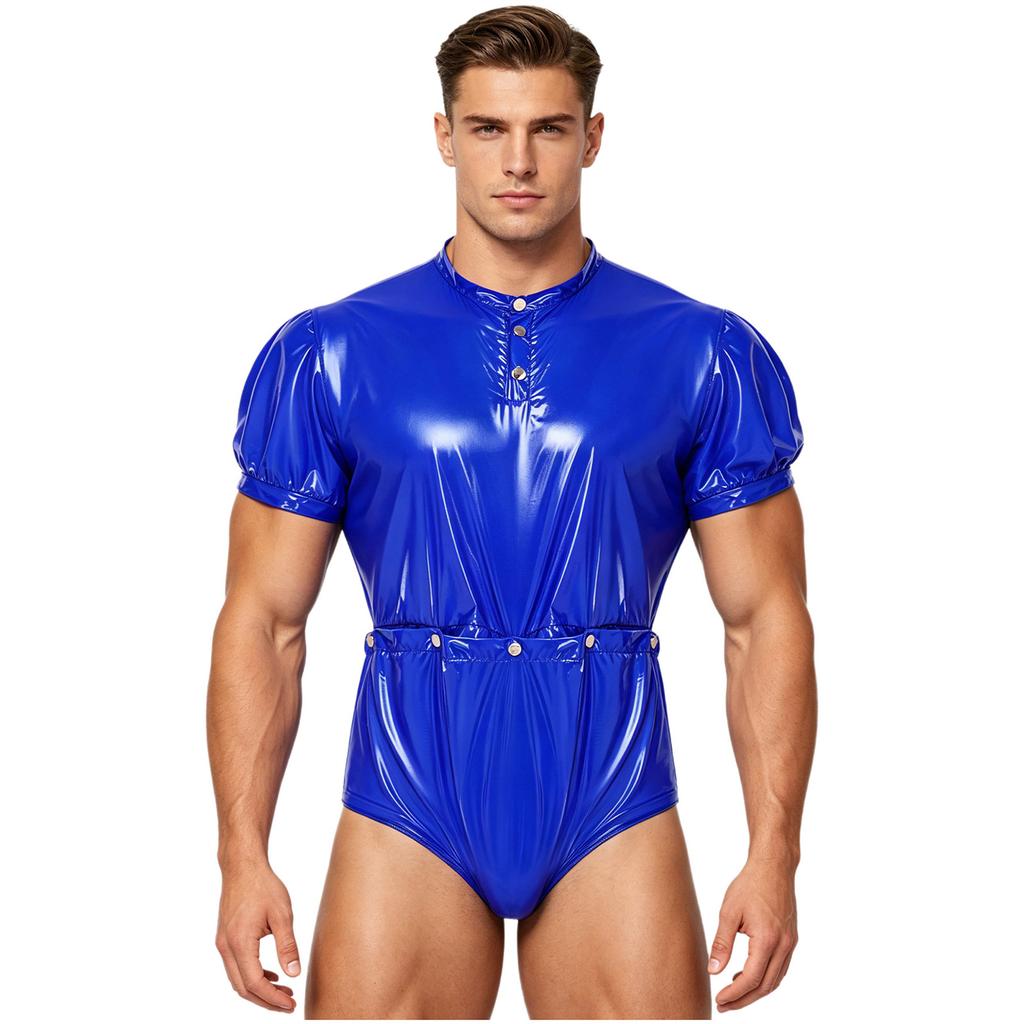Men Waterproof Adaptive Bodysuit Short Sleeve Buttoned Waist Detachable Bottoms Diaper Cover Romper Special Need Clothing