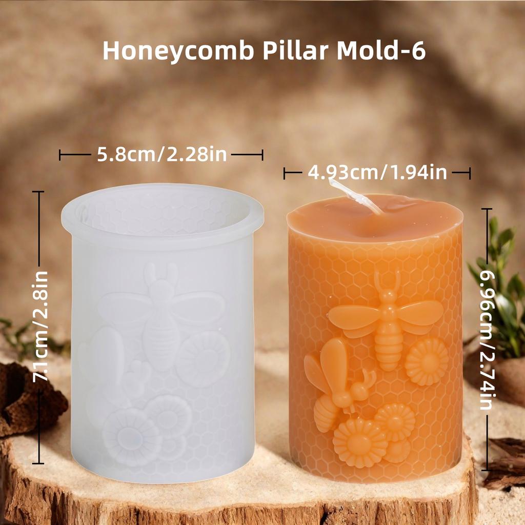 3D Κυψελωτή Κερί Στύλου Σιλικόνης Μούχλα DIY Ανάγλυφη Μέλισσα και Λουλούδι Κυψελωτός Κύλινδρος Κερί Αρωματοθεραπείας Μούχλα Γύψου Διακόσμηση
