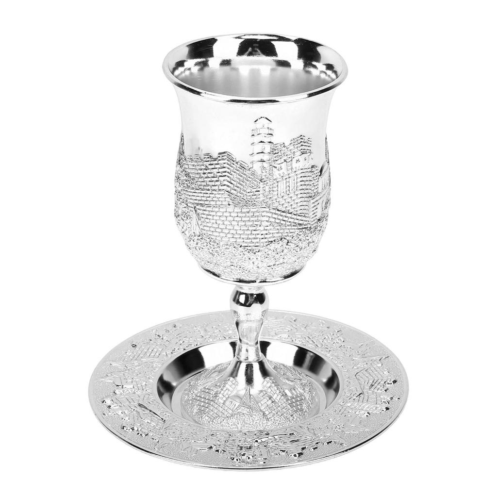 Kiddush Cup Set European Style Multifunctional Vintage Stemmed Wine Cup and Plate for Wedding Festivals