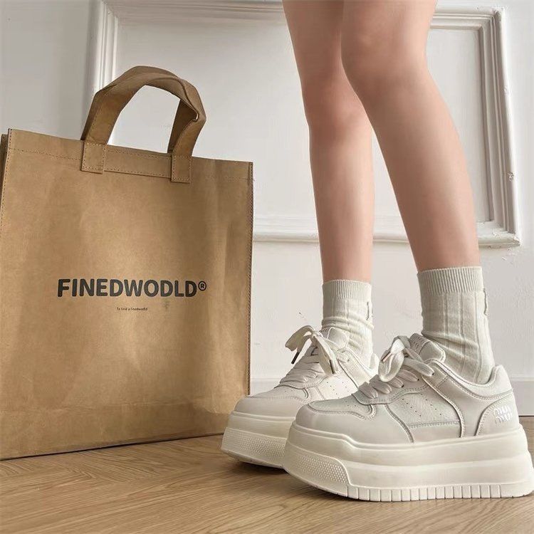 High-end Little White Shoes Women's Spring New Bread Shoes Small Thick-soled Heightening Casual Sports Board Shoes