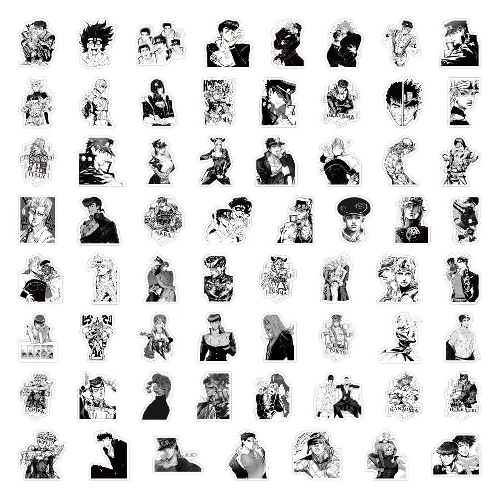 JoJo's Bizarre Adventure Black and White Stickers, 60 Pieces (not Repeated), Waterproof and Sunscreen.