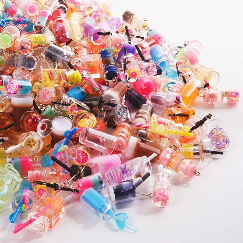Summer Accessories DIY Assorted Beverage Pendant Fruit Juice Milk Tea Charms For Jewelry Making Supplies Handmade Keychain Bulk