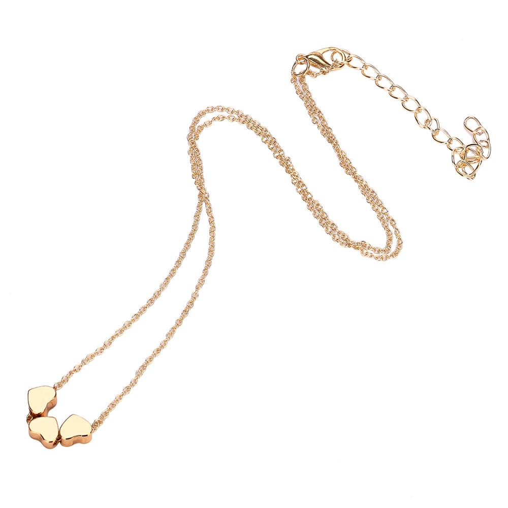 Beauty Charm Women Stainless Steel Three Heart Pendant Chain Necklace