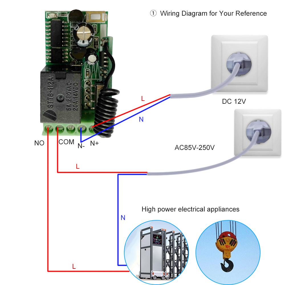 43300CMhz   12V   RF Remote Control   Relay Receiver Module   1CH Wireless Control   + 1PCS RF 433 Mhz Transmitter Remote Contro