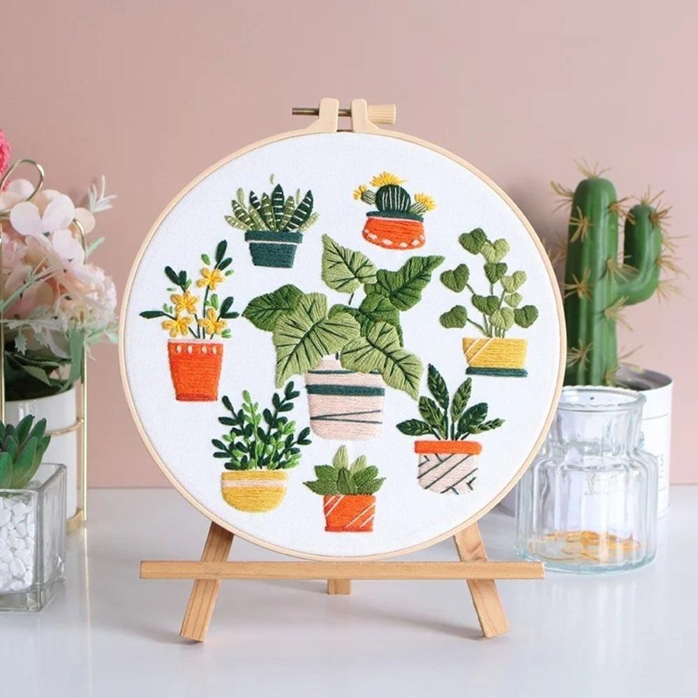 Embroidery Hoop Embroidery Stitch Practice Kit Needle Thread DIY Crafts Plant Embroidery Kit Needle Punch Handmade Ornament