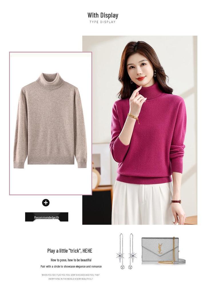 Hengyuanxiang Women's Pure Wool High Neck Oversized Sweater Pullover