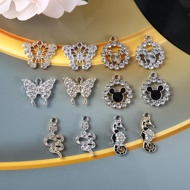 Handmade Rhinestone Alloy Jewelry: Butterfly, Flower, Rabbit, Bear Buttons & Pendants for Shoes and Bags