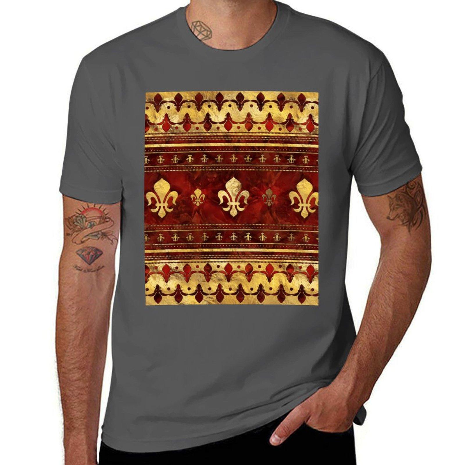 

t pack cotton man T-Shirt and shirts Gold Fleur-de-lis for man anime Red for Marble shirts t 4XL
