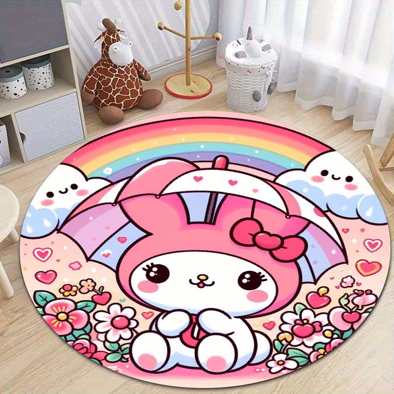 This My Melody Cartoon Round Rug Can Be Used To Decorate Living Rooms, Bedrooms, Sofas, and Playrooms; It Is A Non-slip Rug.