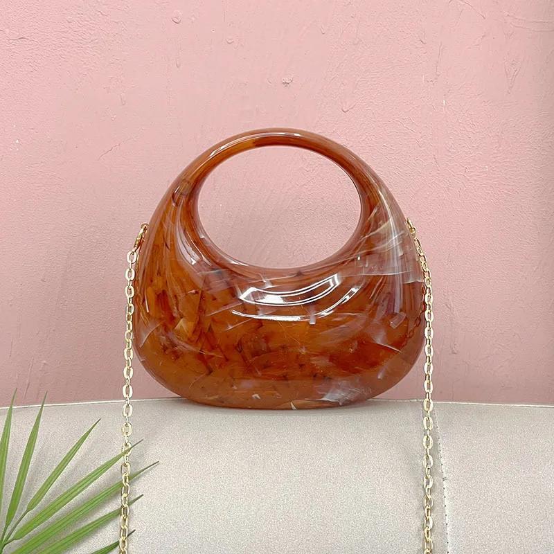 

Candy Bright Acrylic Crescent Bag Half Moon Evening Bags For Women Luxury Designer Chain Dinner Bag For Party Wedding Clutch