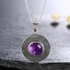 Silver 10MM Round Amethyst Pendant Necklace Ladies Handmade Natural Zircon Charm Necklace for Women Gift