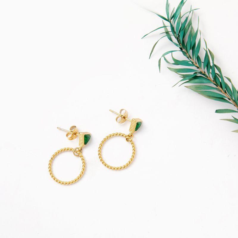Triangular Emerald Stainless Steel Stainless Steel Stud Earrings Twist Circle Non-Fading Titanium Steel Earrings Women'S Fashion Versatile Ear Jewelry
