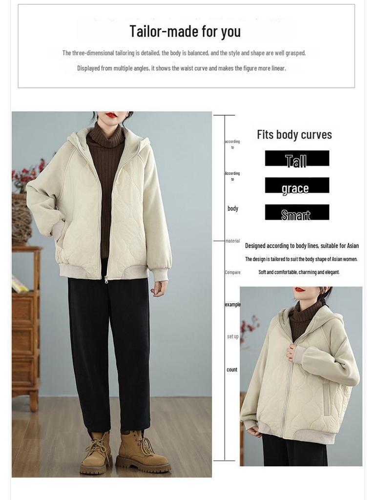 New Autumn/Winter Women's Korean-Style Thickened Hooded Jacket - Simple, Fashionable, and Warm.