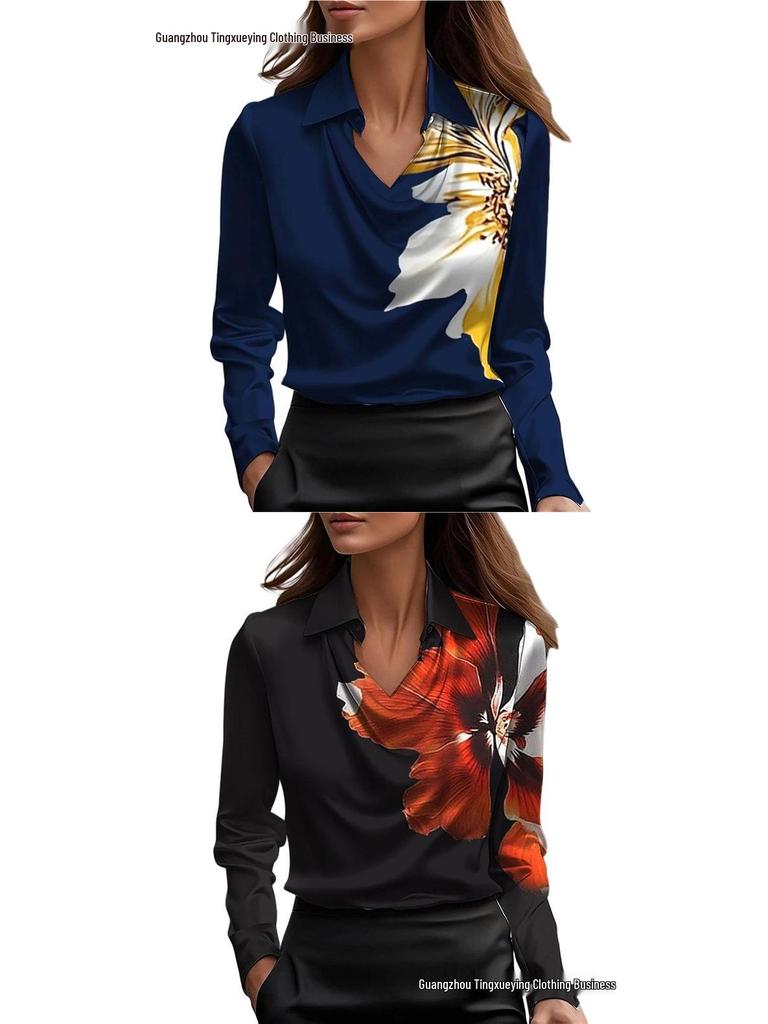 Elegant 2026 Women's Printed Swing Collar Shirt Top