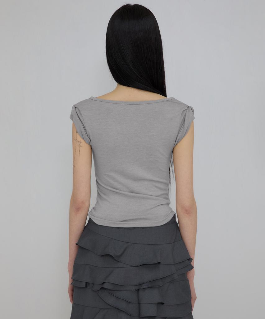 Peulleeoeob Asymmetrical Draped Roll-Up T-Shirt (Fl-165_Gray)