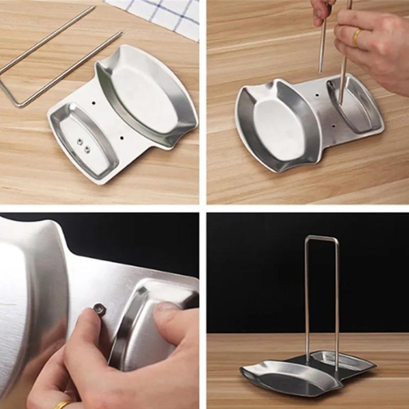 Stainless Steel Pan Pot Cover Stand Silver Color Soup Spoon Holder Drain Rack Stove Organizer Storage Kitchen Accessories