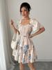Spring 2025 Bohemian Print One-Shoulder Women's Dress with Adjustable Short Sleeves