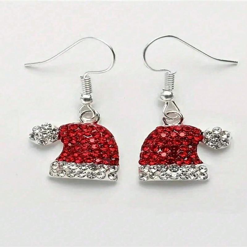 

1 Pair Y2K Cute Christmas Earrings, Reindeer Hat Acrylic & Cubic Zirconia Studs, Dainty Festive Xmas Party Gift for Women
