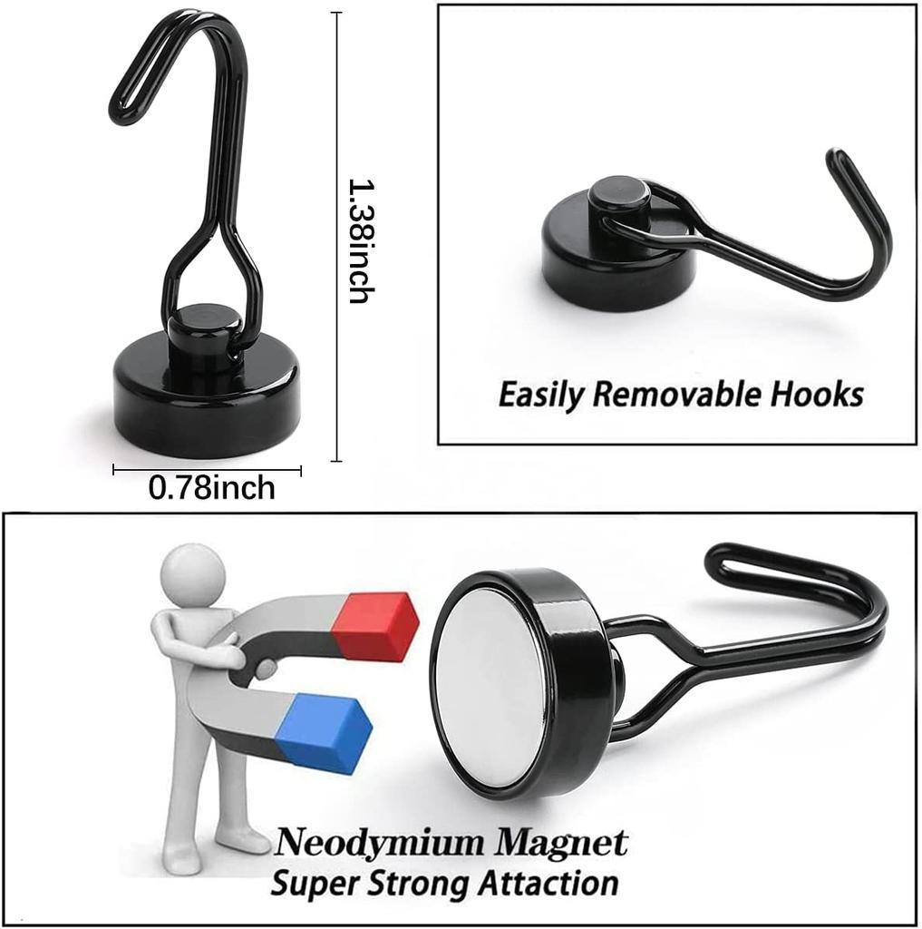 Magnetické háčky Vysoce odolné magnety Háček 30LB Silný neodymový magnet s otočnými háčky pro domácí kuchyňské věnce na klíče od ledničky