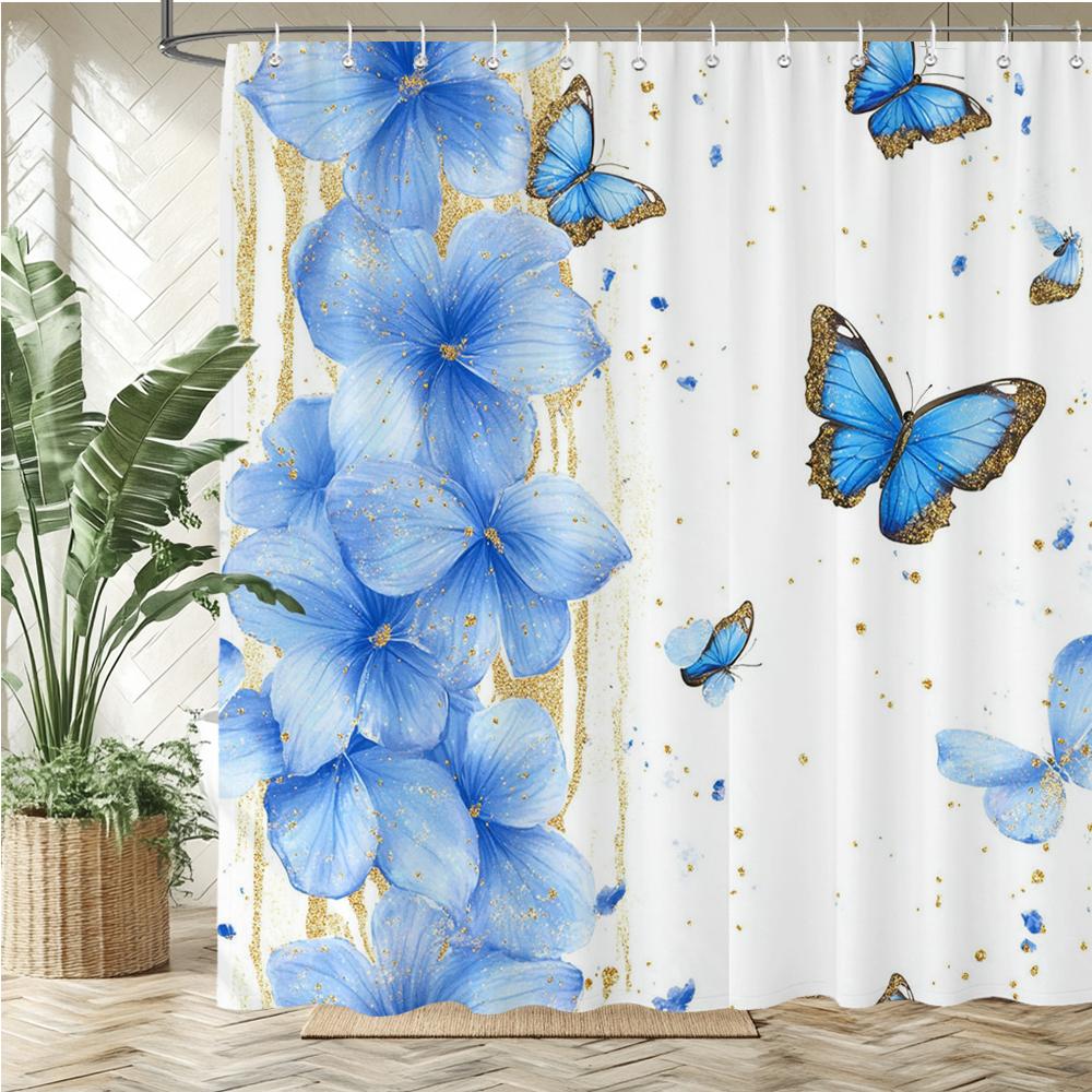 

Watercolor Red Roses Flowers And Butterflies Shower Curtain Bath Curtain Printing Bathroom Curtains For Home Decoration Curtain W60H190(CM)-1 Pcs