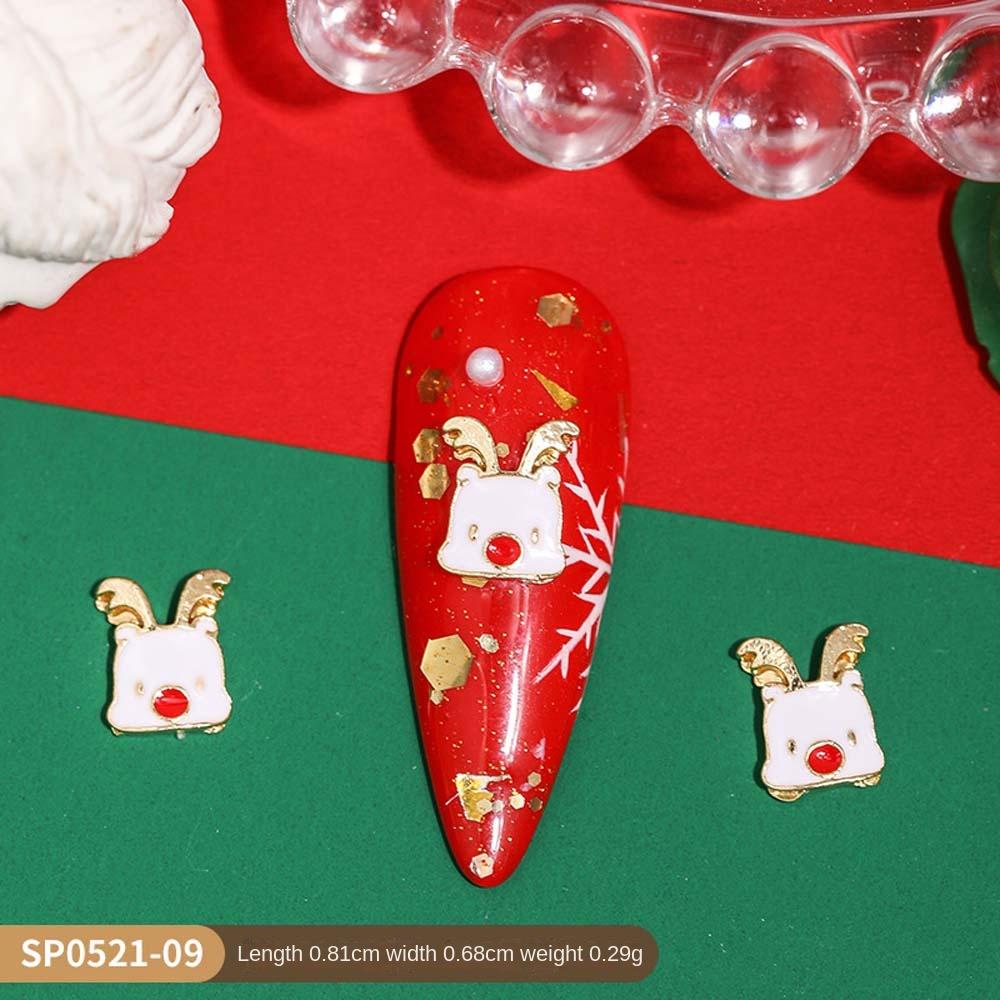 10Pcs/set Cartoon Elk Christmas Nail Rhinestones Christmas Tree Christmas Nail Accessories  Lady