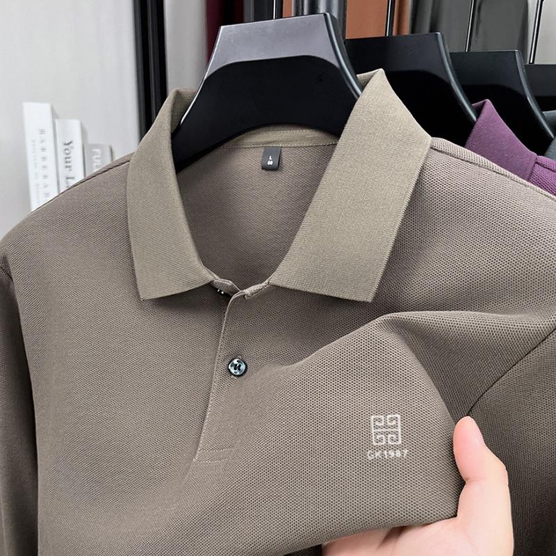 High End Men'S 100% Cotton Long Sleeved Polo Shirt Autumn Fashion Brand Embroidery Design Breathable Golf Sports Top T-Shirt