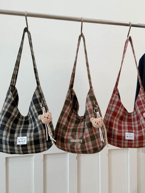 Lightweight Retro Plaid Tote Bag - Versatile, Large Capacity for Class, Shopping, or Commute