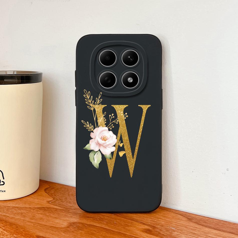 Floral Gold Letters Cover For Poco M8 Pro Phone Case Soft Smooth Liquid Silicone Anti Drop Protective High Quality Couple Bumper