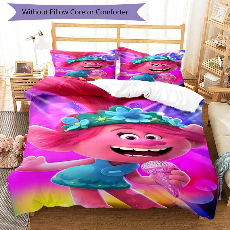 3pcs Trolls Bedding Set Duvet Cover Closure Includes 1 Duvet Cover & 2 Pillowcases, Soft and Comfortable for All Seasons.