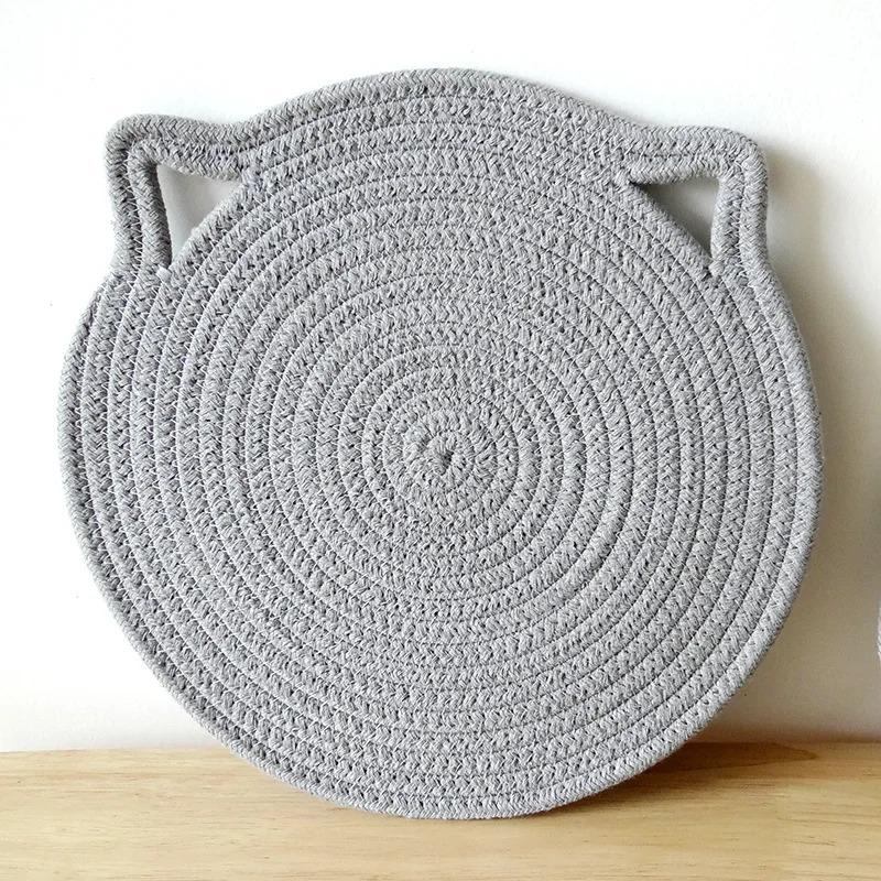 30cm simple solid color cat ear cotton rope placemat kitchen insulation and heat-resistant pad cotton thread pot mat cup mat