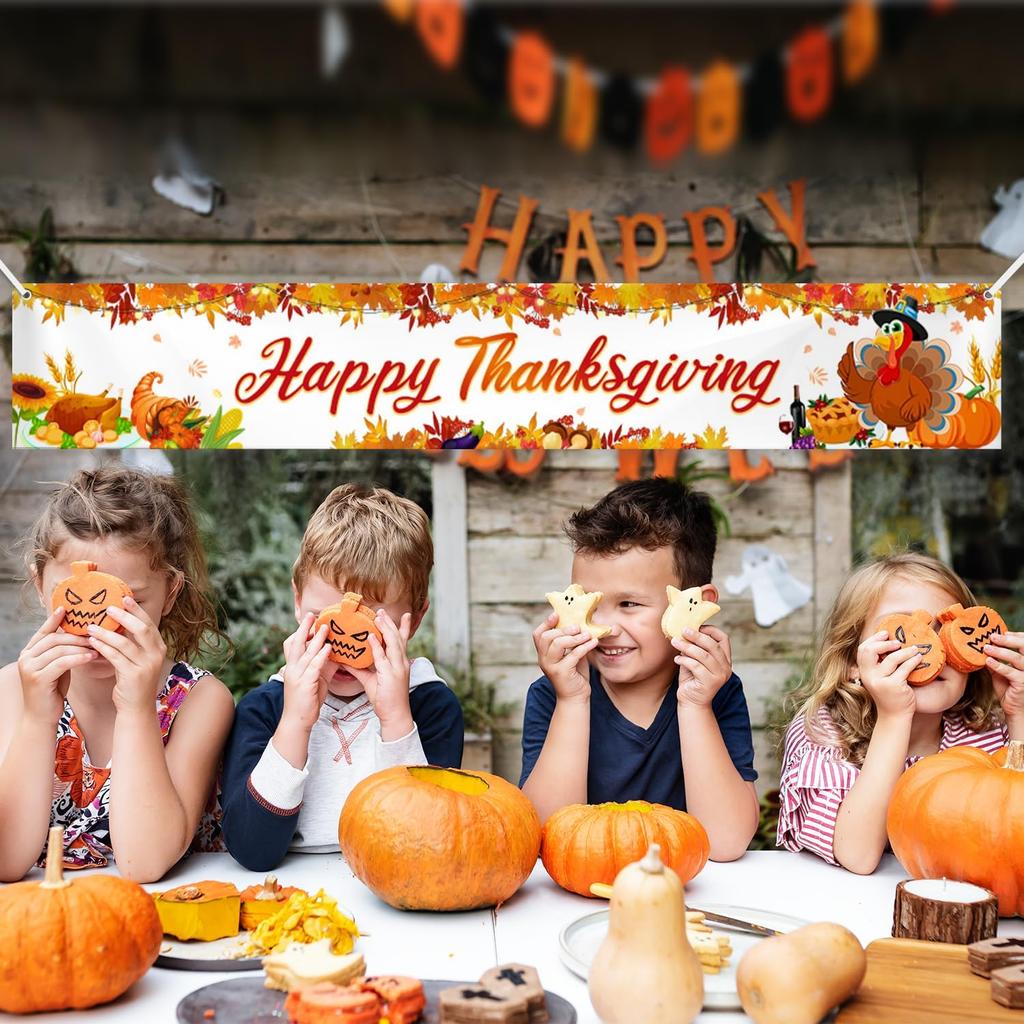 Happy Thanksgiving Banner Fall Thanksgiving Patry Sign Outdoor Decorations Friendsgiving Hanging Gate Decor Fence Yard Banner Indoor Wall Decor
