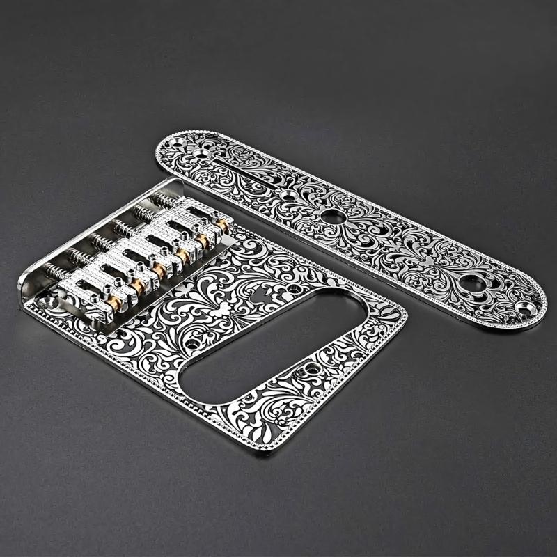 Professional 6 String Saddles Bridge Plate Electric Guitar Bridge Control Panel with Carving Decorative Pattern