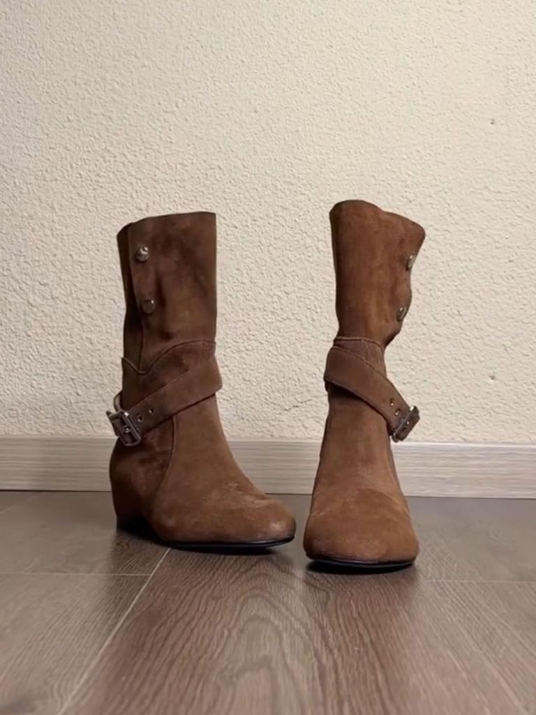 Fashion versatile Martin boots niche fashionable western boots women's belt buckle two wear matte pile boots heightening short boots women