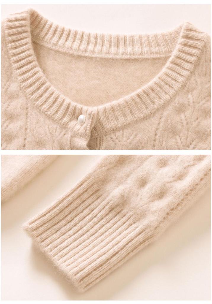 Women's Autumn/Winter Slimming Cashmere Sweater - Round Neck Hollow Jacquard Design with Half-Open Collar