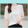 Ice Silk Short Sleeve T Shirt With Knitted Hollow Design For Summer Casual Women