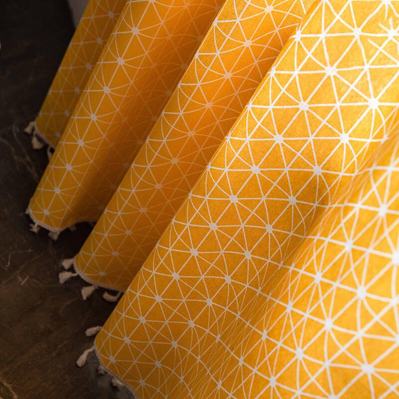 Jingga Semi-Blackout Yellow Geometric Tassel Rod Pocket Curtain