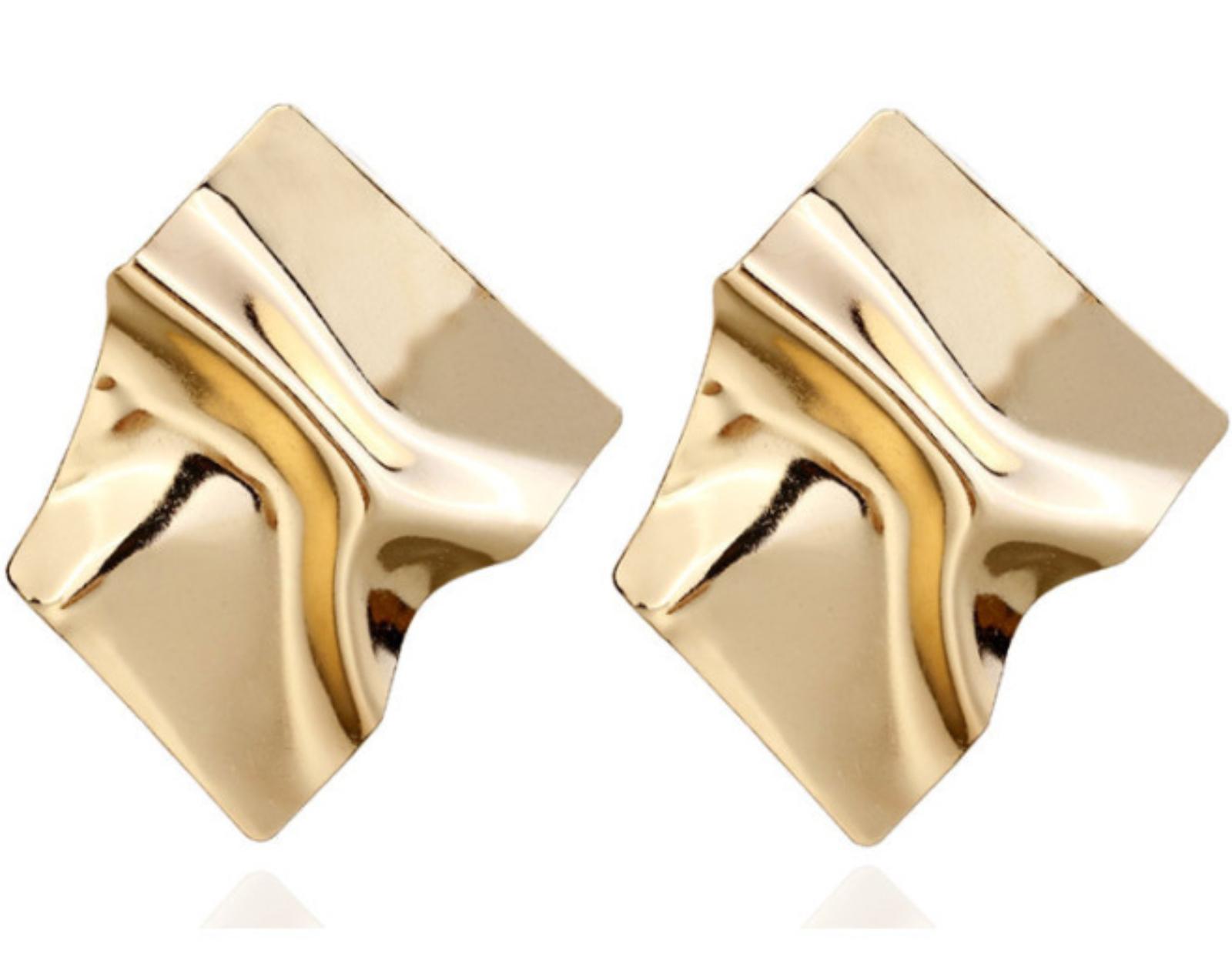 Metal Geometric Irregular Shape Earrings Mirror Surface Minimalist Creative Design Lightweight Studs for Everyday Wear One Size золотой