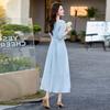 Blue Beautiful Dress Women's Summer New Design Temperament Medium and Long Popular Thin Skirt