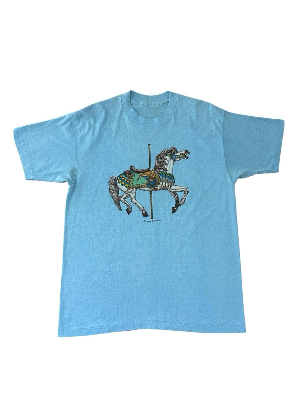 Vintage Six Flags Over Texas Carousel T Shirt Men’s Large Blue 80’s 90’s USA 3XL