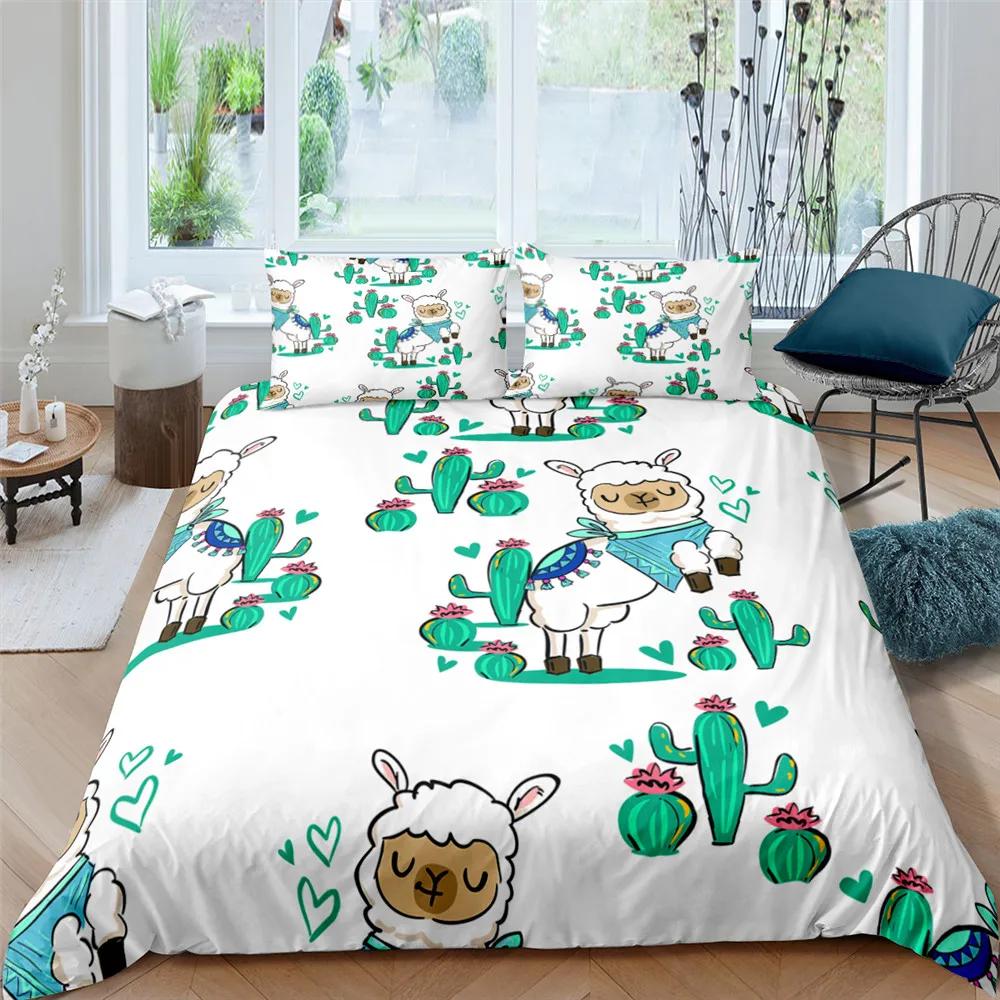 Nordic Bed Set Duvet Cover King Queen No Bed Sheet Cartoon Animal Bedding Set Kid Quilt Cover 2/3pcs Polyester Comforter Cover