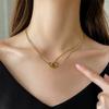 Stainless Steel Double Circle Rings Pendant Necklace For Women Gold Color Neck Chain Punk Hip-Hop