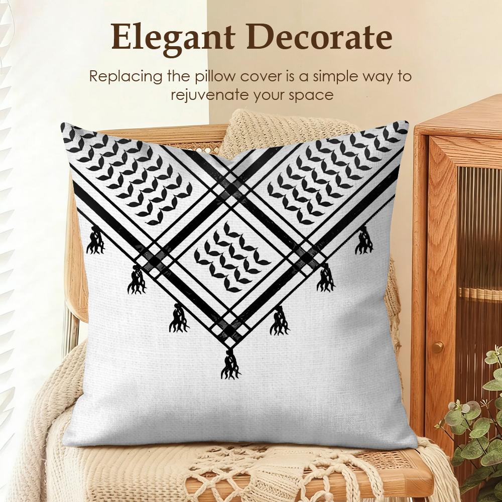 Arabic Keffiyeh Traditional Cushion Cover Natural Linen Organic Fabric Double-Sided Printing Sofa Home Decor Gift Pillow Case