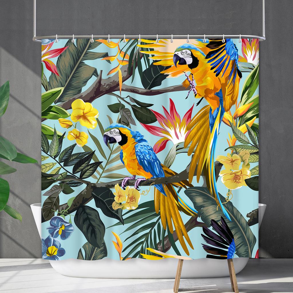 Shower Curtain Waterproof And Mildew-Proof 3D Digital Printing Plant Flower Plant Shower Curtain Bathroom Partition