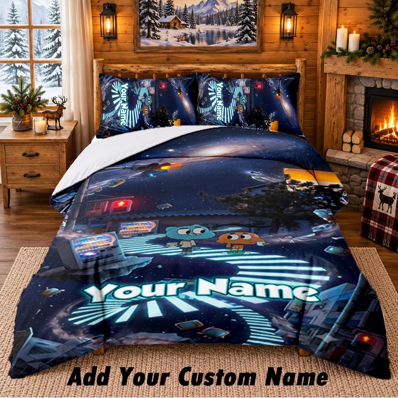 Amazing World of Gumball Custom Name 3Pcs Bedding Set 1 Bed Sheet 2 Pillowcases Bedroom Home Decor