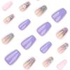 Pcs Artificial 24 Purple Nail Short Ballerina Full Cover False Nail Glossy Stick On Nail 3d Flowers Press On Nail