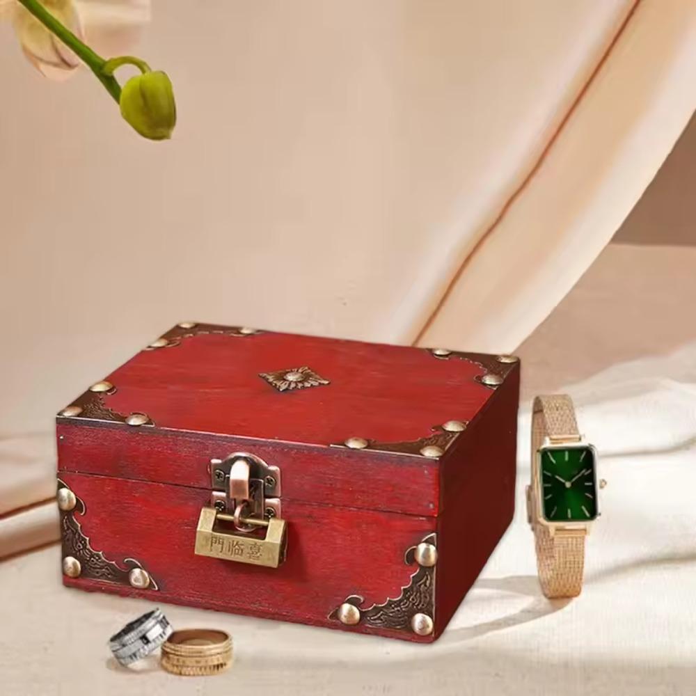 Square Jewelry Storage Case Lockable Lockable Password Box Decoration Wooden Box  Earring Storage