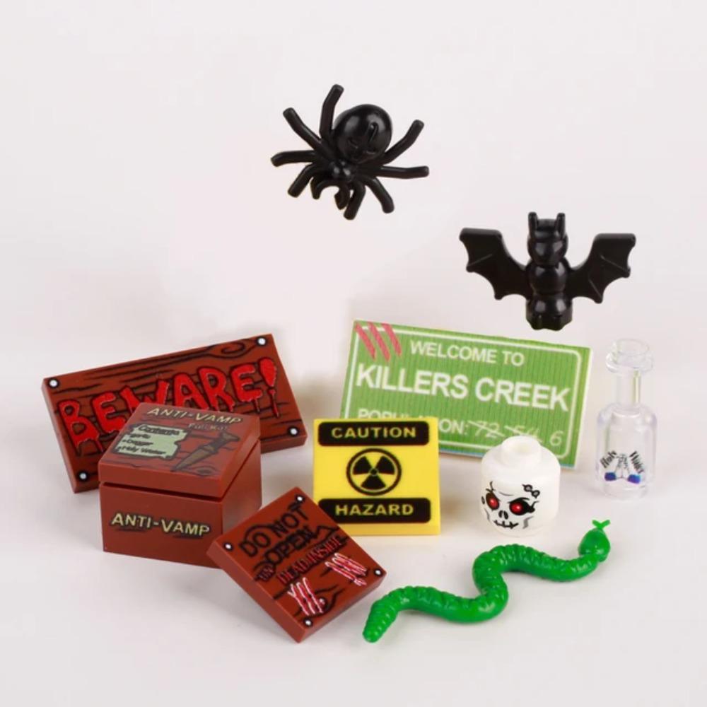 Halloween Scene Building Blocks MOC Cemetery Tombstone Mouse Pumpkin Car Vampire Throne Fireplace Bat Light Candle Toy Gift A040