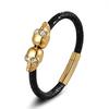 Luxury Real Stingray Leather Bracelet Gold Plated Stainless Steel Double Skull Bracelet for Men Women