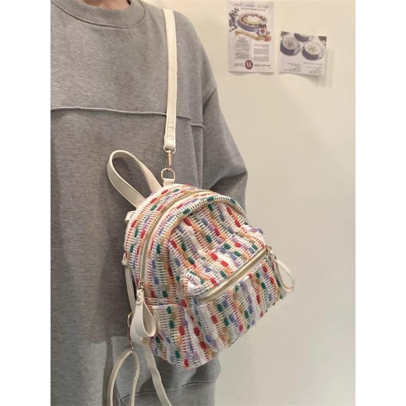 IELGY Rainbow Knitted Internet celebrity backpack, high-end niche travel backpack fashion mini bag